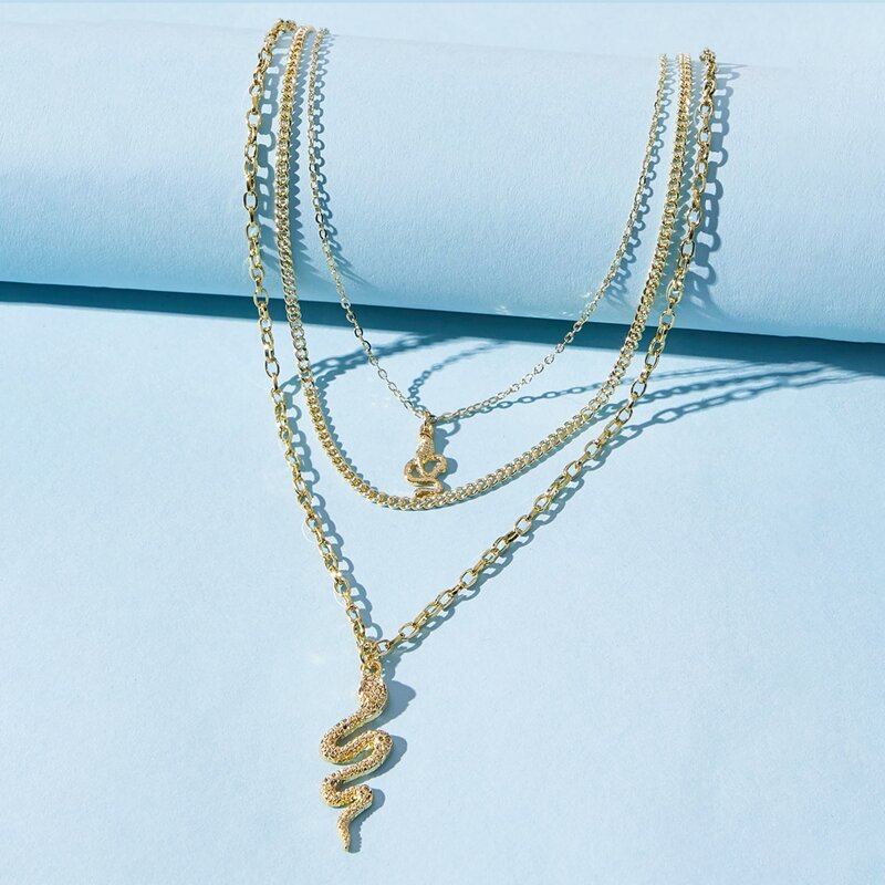 

Snake Layered Chain Necklace, Gold