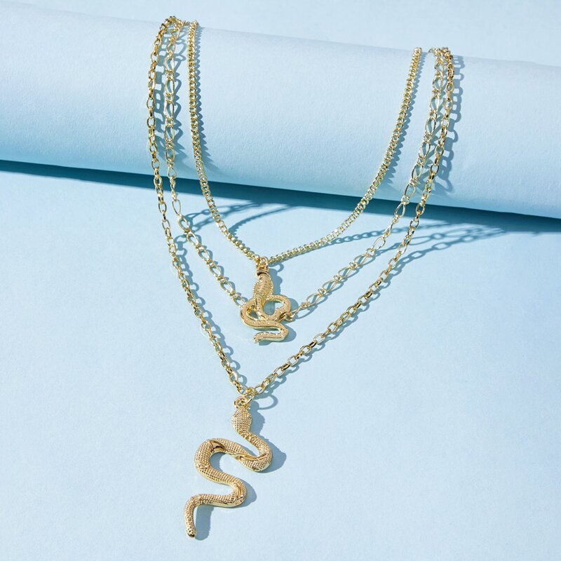

Snake Layered Chain Necklace, Gold
