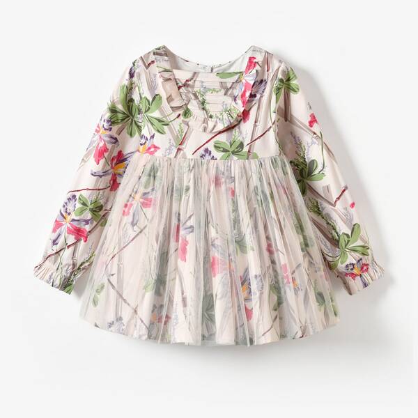 

Toddler Girls Allover Floral Print Mesh Overlay Dress, Multicolor