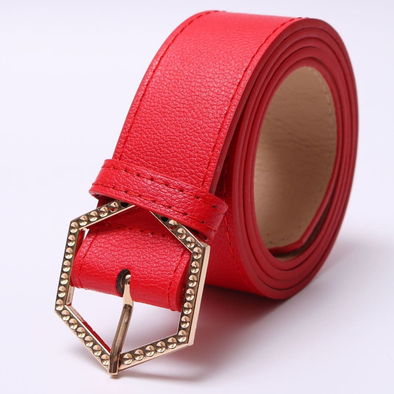 

Hexagon Shaped Buckle Belt, Red