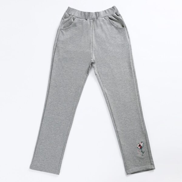 

Girls Floral Embroidery Slant Pocket Pants, Light grey