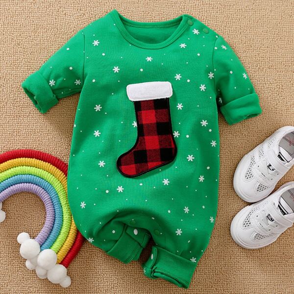 

Baby Girl Christmas Print Jumpsuit, Green
