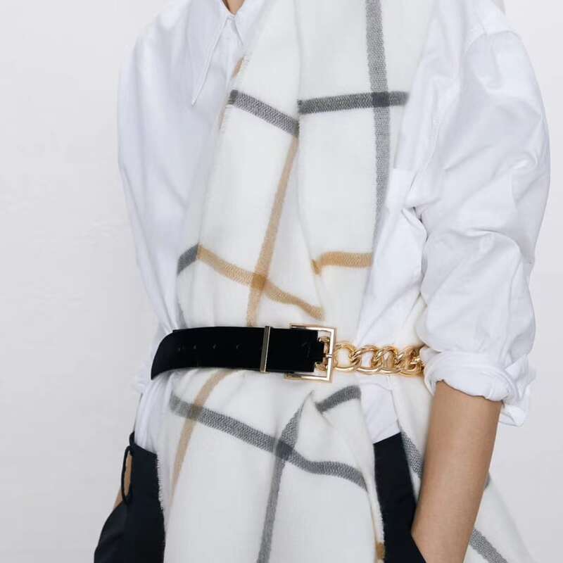 

Plaid Blanket Scarf, White