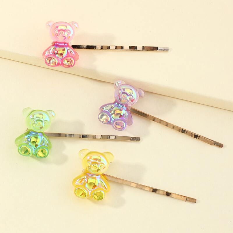 

4pcs Holographic Bear Hair Clip, Multicolor