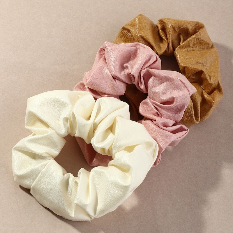 

3pcs Faux Leather Scrunchie, Multicolor