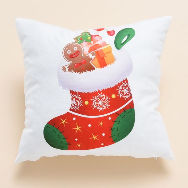 

Christmas Sock Print Cushion Cover Without Filler, White