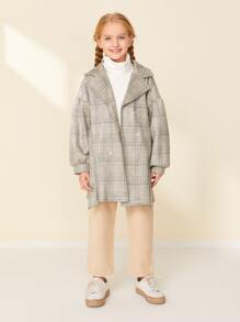 SHEIN 女孩燈籠袖腰帶豌豆外套