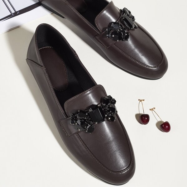 

Rhinestone Decor Loafers, Bronze