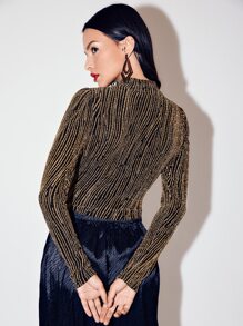 SHEIN 鏤空細節閃亮短版T恤 - 金色 - 查看 2