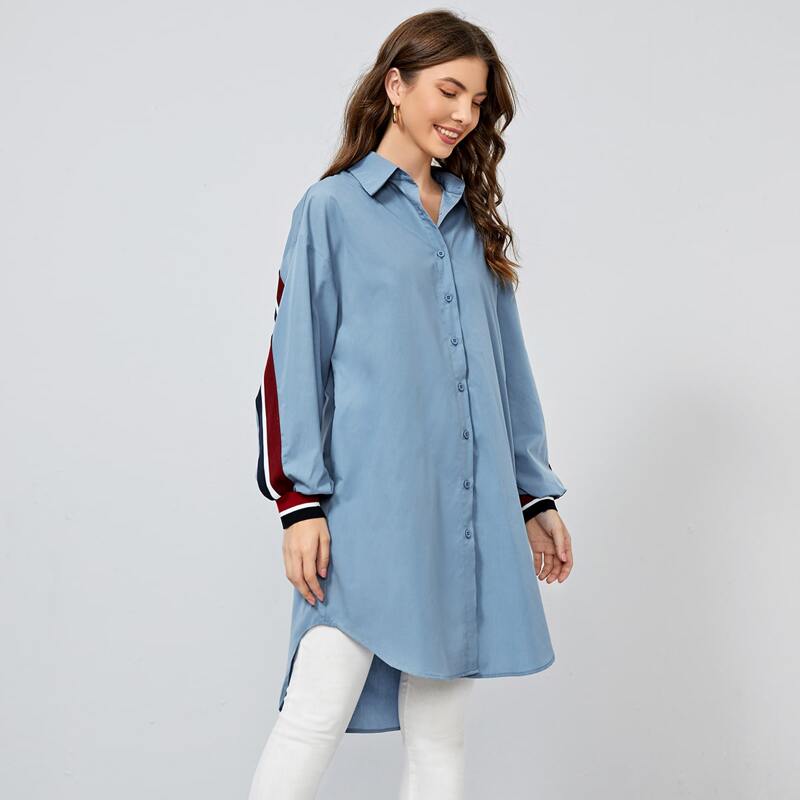 

Tape Side High Low Blouse, Dusty blue
