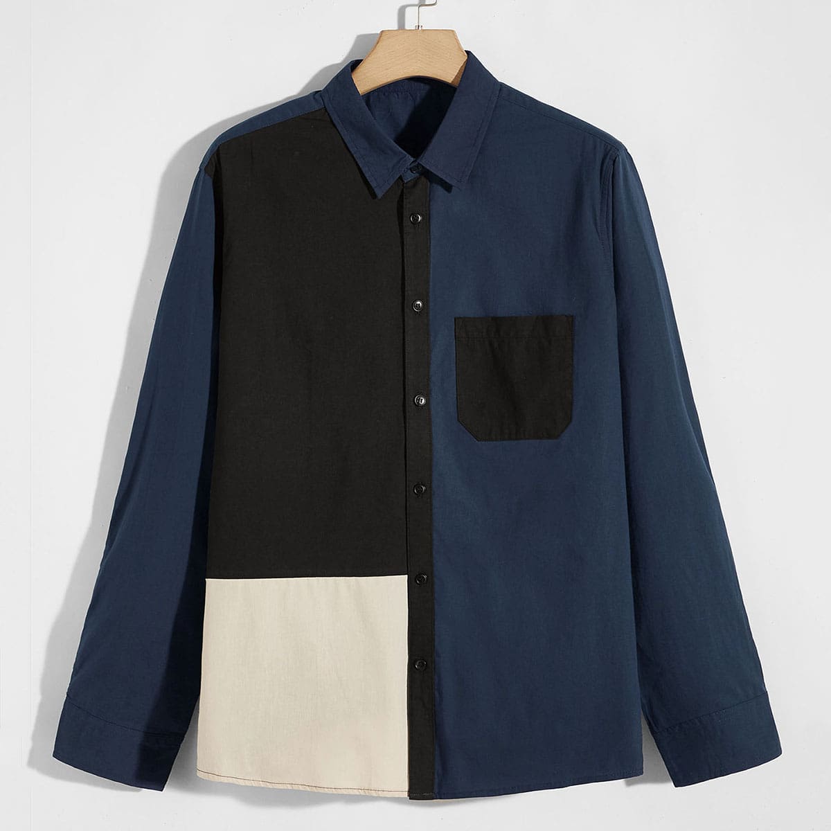 

Men Pocket Front Button Through Shirt, Navy blue