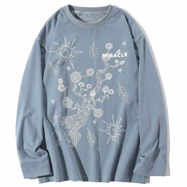 

Men Plants & Letter Graphic Tee, Dusty blue