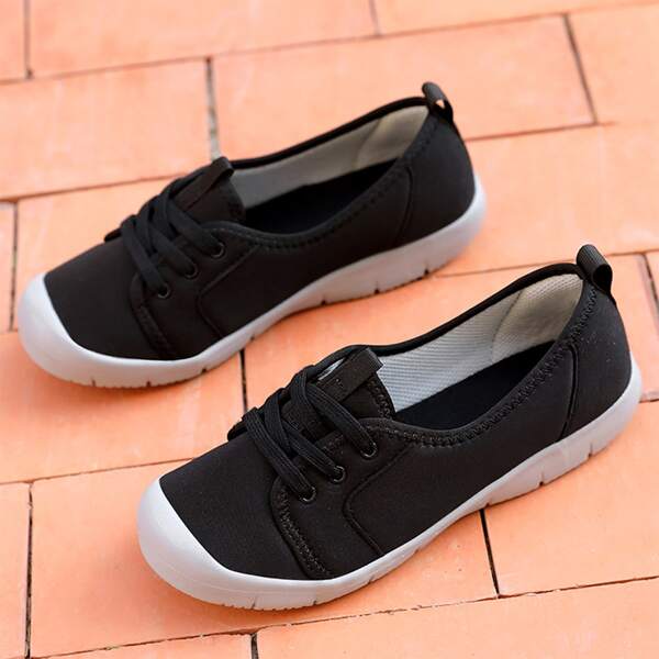 

Lace Up Front Low Top Canvas Shoes, Black
