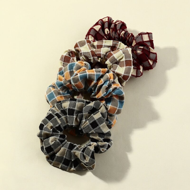 

4pcs Plaid Scrunchie, Multicolor