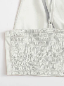 SHEIN Privé Shirred Satin Cami Top - White - View 3