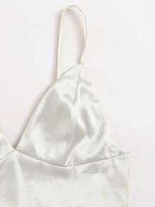 SHEIN Privé Shirred Satin Cami Top - White - View 5