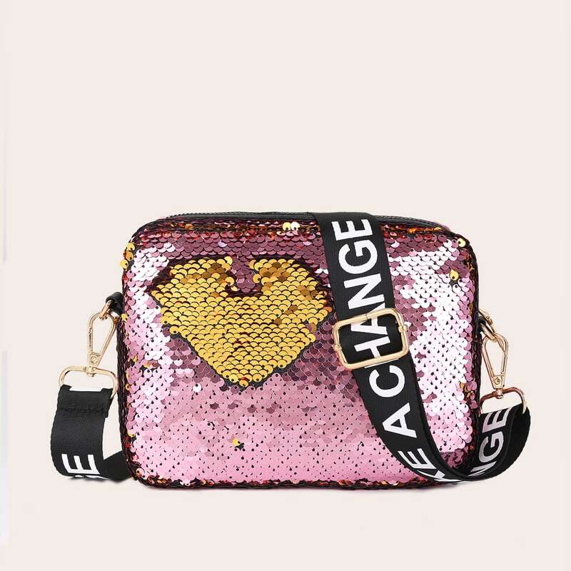 

Sequin Heart Crossbody Bag, Pink