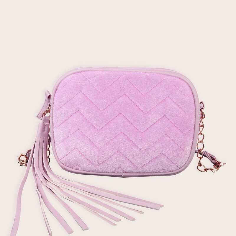 

Chevron Tassel Crossbody Bag, Baby pink