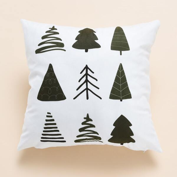

Christmas Tree Print Cushion Cover Without Filler, White