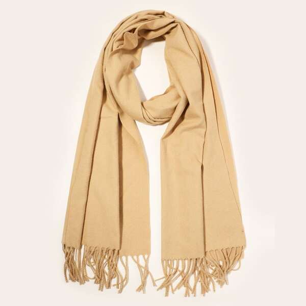 

Men Plain Fringe Hem Scarf, Camel