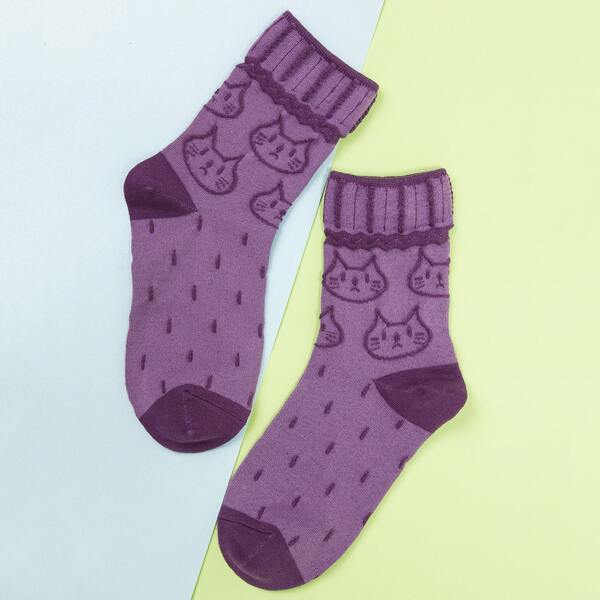 

Cartoon Graphic Socks, Purple
