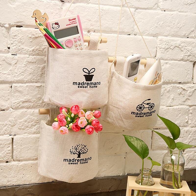 

1pc Random Pattern Wall Hanging Storage Bag, Beige