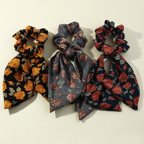 

3pcs Ditsy Floral Pattern Scrunchie Scarf, Multicolor