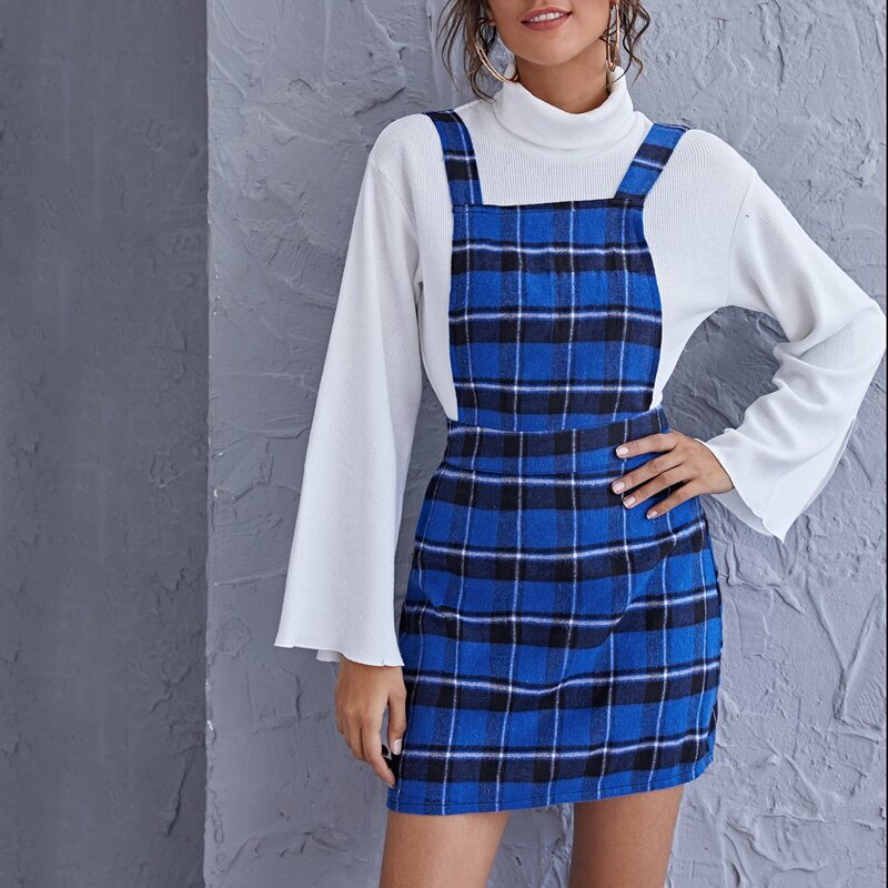 

Plaid Pinafore Dress, Blue