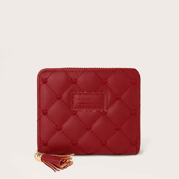 

Tassel Charm Heart Embroidered Purse, Red