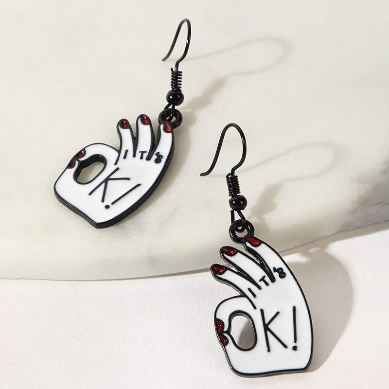 

OK Gesture Drop Earrings, Blue and white