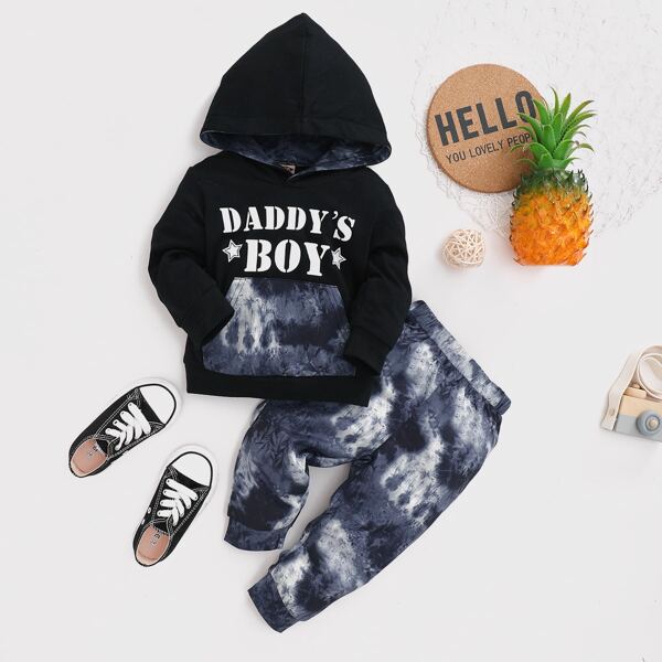 

Baby Boy Letter Graphic Hoodie & Tie Dye Pants, Multicolor