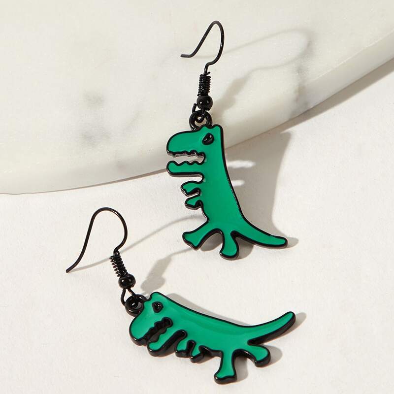 

Cartoon Dinosaur Drop Earrings, Green