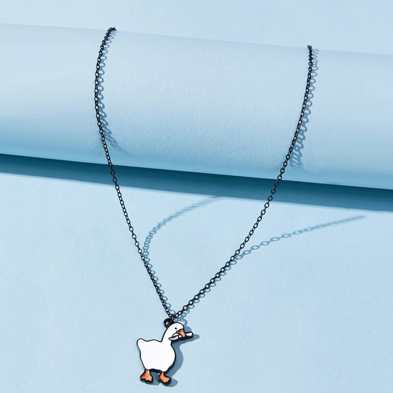 

Cartoon Duck Pendant Necklace, Black and white