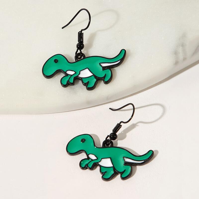 

Dinosaur Drop Earrings, Green