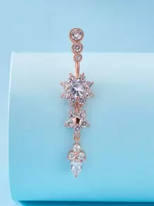 銅水鑽裝飾臍環適合女士和男士,龐克穿孔,A時尚身體鏈禮品適用於任何場合 - 玫瑰金 - 查看 1