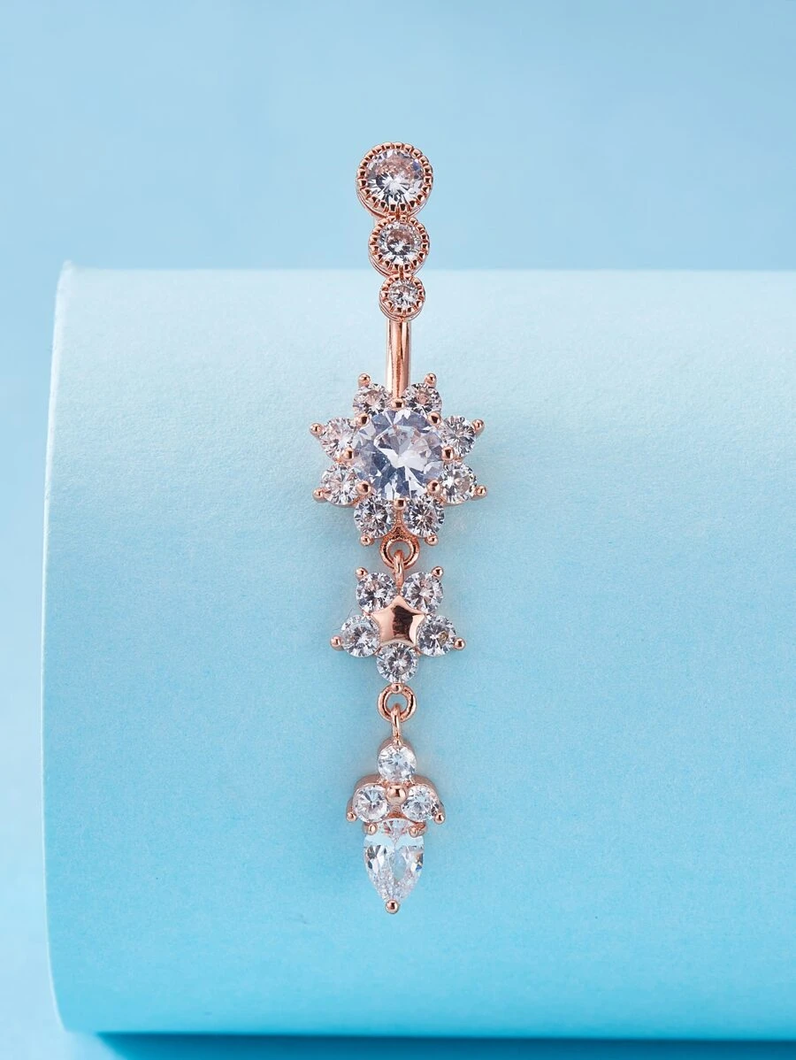 銅水鑽裝飾臍環適合女士和男士,龐克穿孔,A時尚身體鏈禮品適用於任何場合 - 玫瑰金 - 查看 1