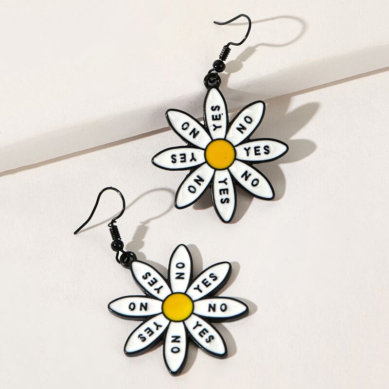 

Letter Floral Drop Earrings, Black white