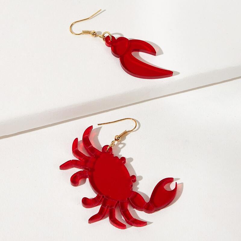 

Crab Drop Earrings, Red