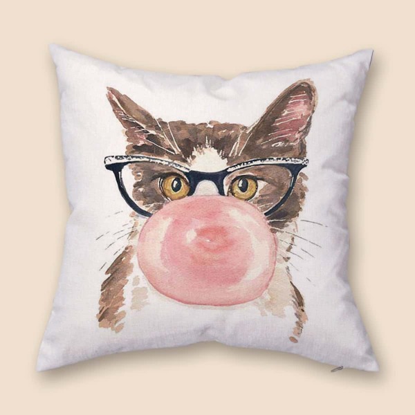 

Cat Print Cushion Cover Without Filler, Multicolor