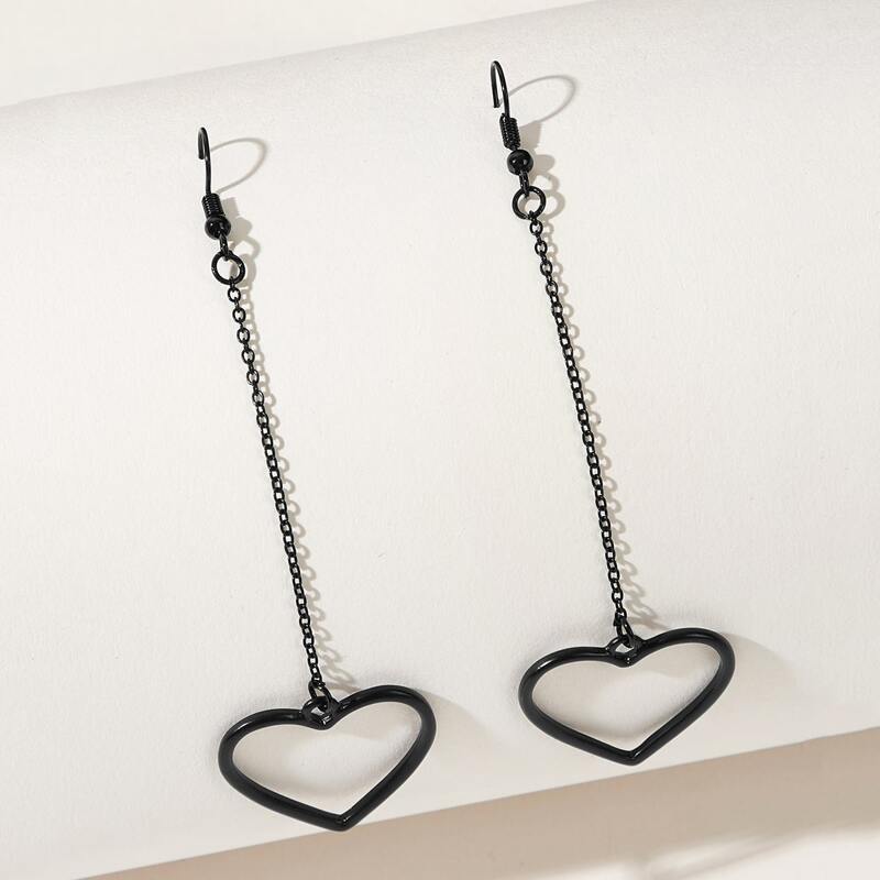 

Chain Heart Drop Earrings, Black