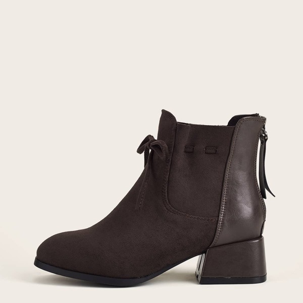 

Tie Front Chunky Heeled Boots, Brown