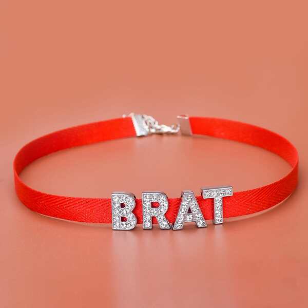 

Rhinestone Letter Decor Choker, Red