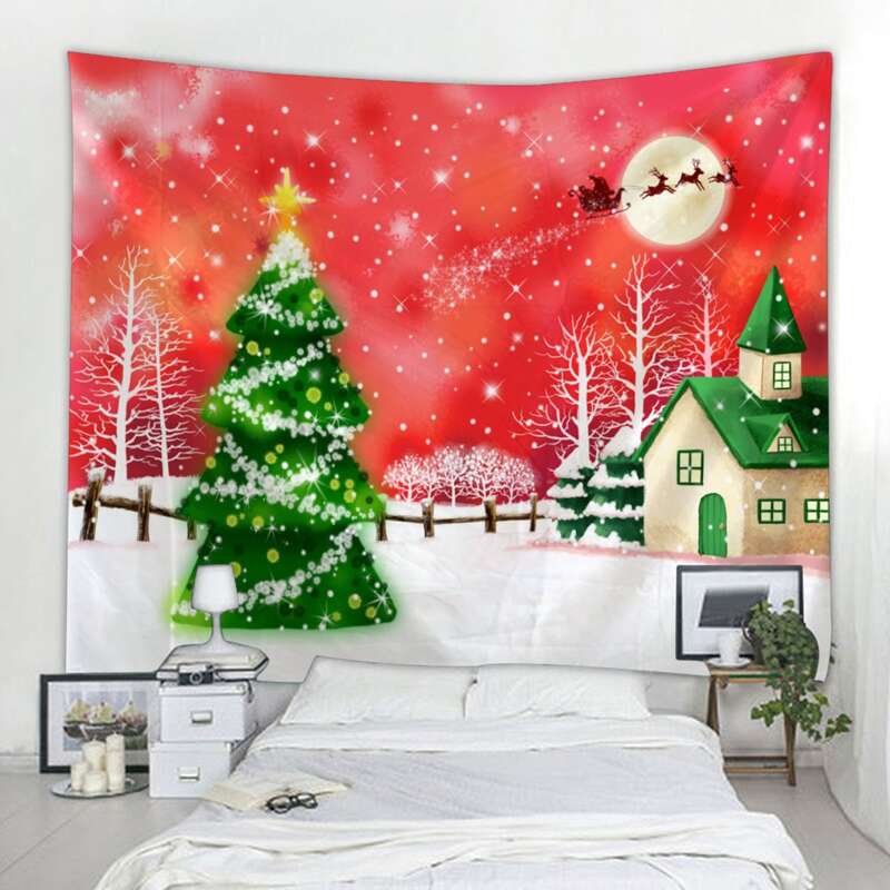 

Christmas Snow Scene Print Tapestry, Red