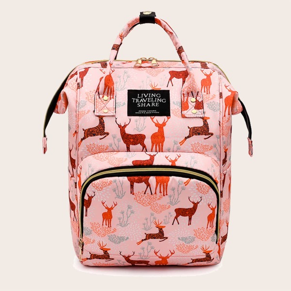 

Allover Deer Print Baby Nappy Bag, Pink