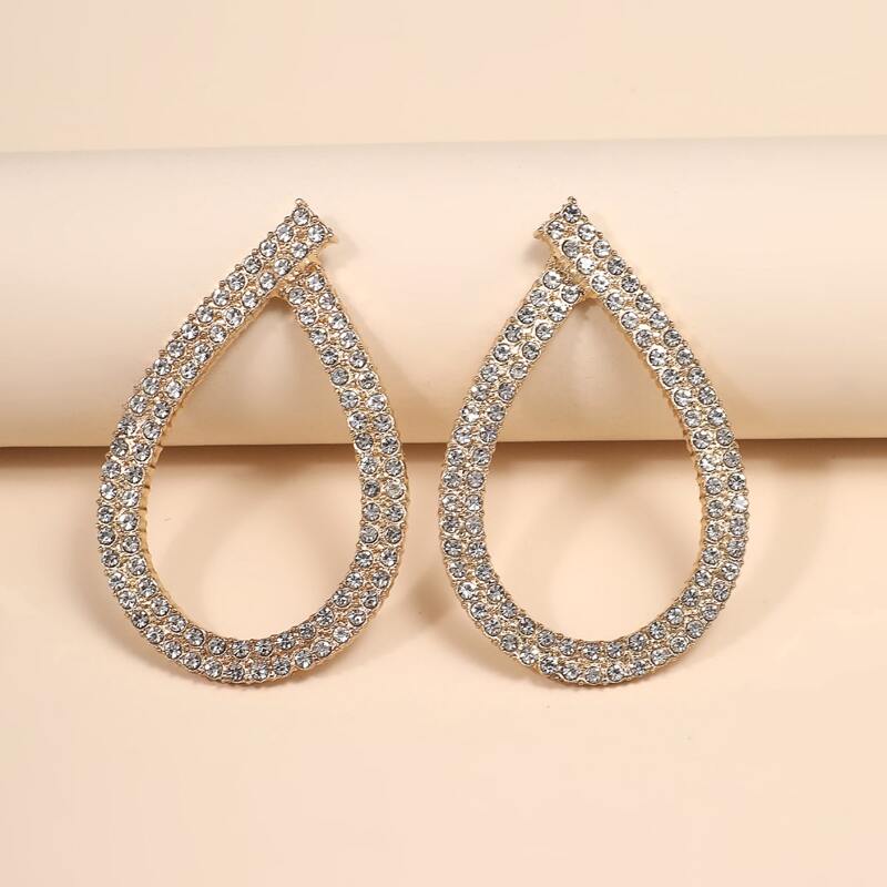 

Rhinestone Water Drop Stud Earrings, Gold
