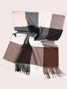 格紋流蘇下擺圍巾 - 咖啡棕 - 查看 2