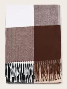 格紋流蘇下擺圍巾 - 咖啡棕 - 查看 4