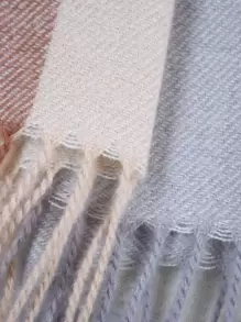 1入組人造羊絨格子流蘇圍巾保暖時尚舒適披肩適合旅行和日常使用 - 米色 - 查看 6