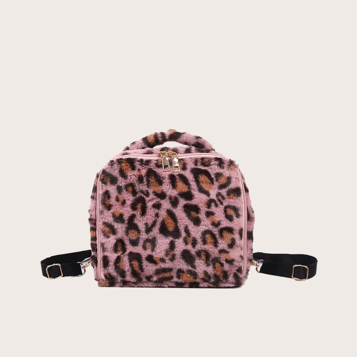 

Leopard Fluffy Backpack, Multicolor
