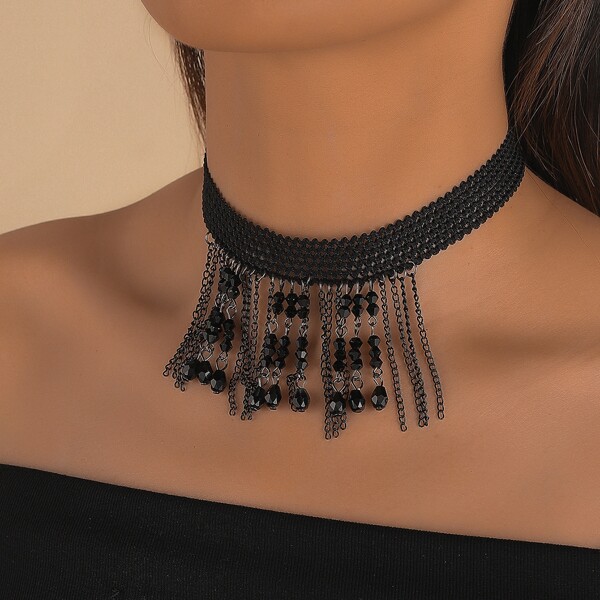 

Chain Tassel Decor Choker, Black
